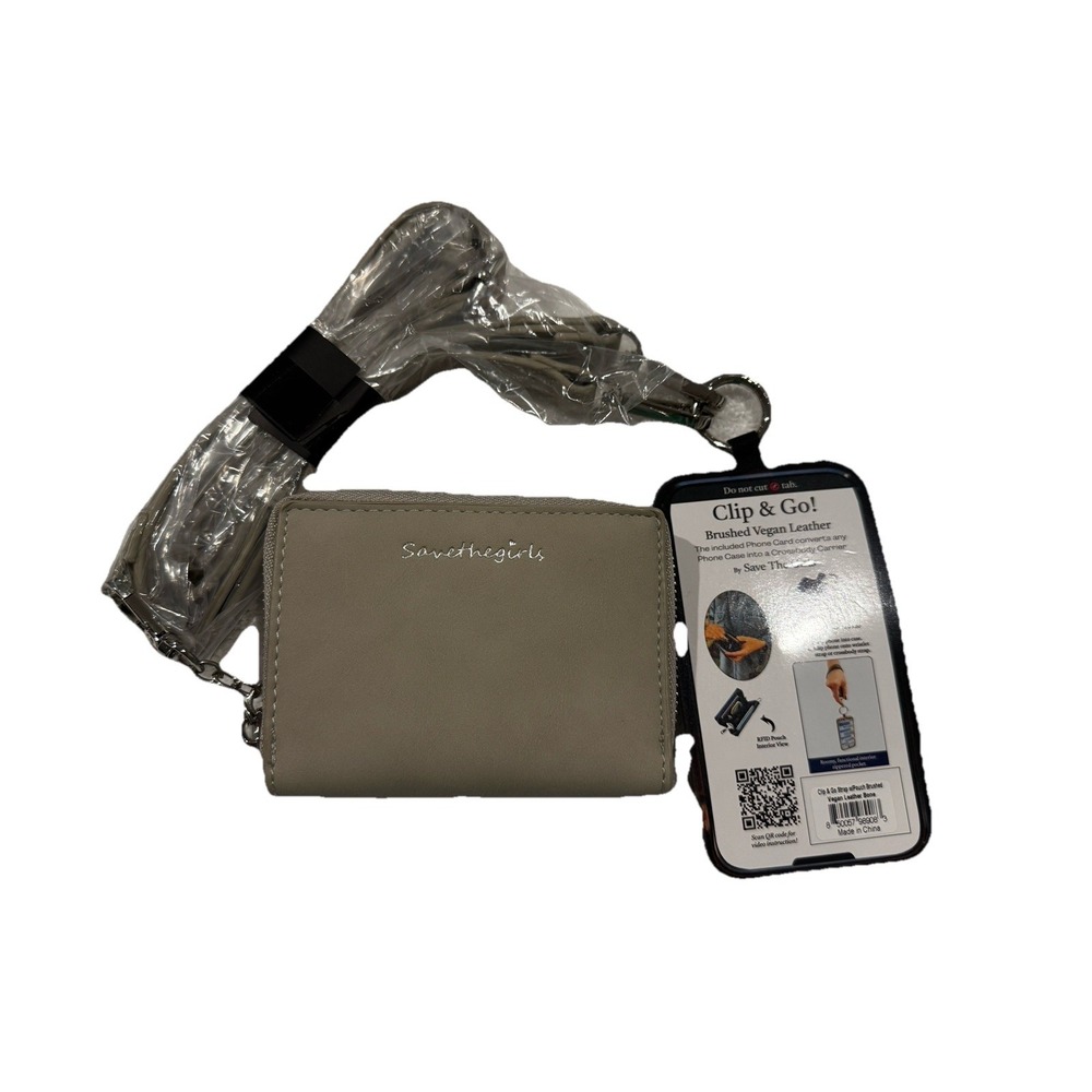 SAVE THE GIRLS RFID VEGAN LEATHER TAUPE UNIQUE POUCH CLIP & GO CELL PHONE STRAP